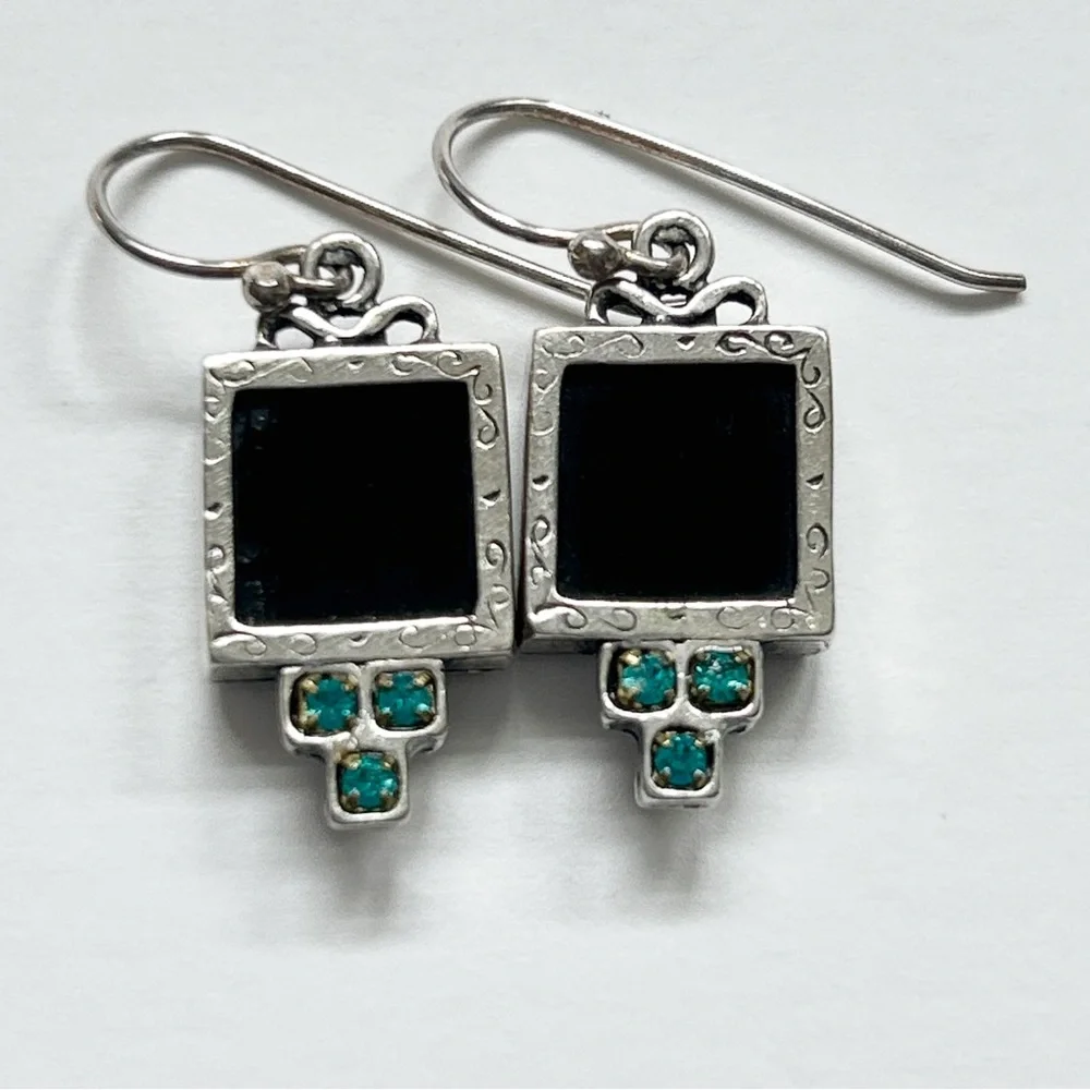 Onyx Apatite Sterling Silver Earrings - Picture 1 of 11